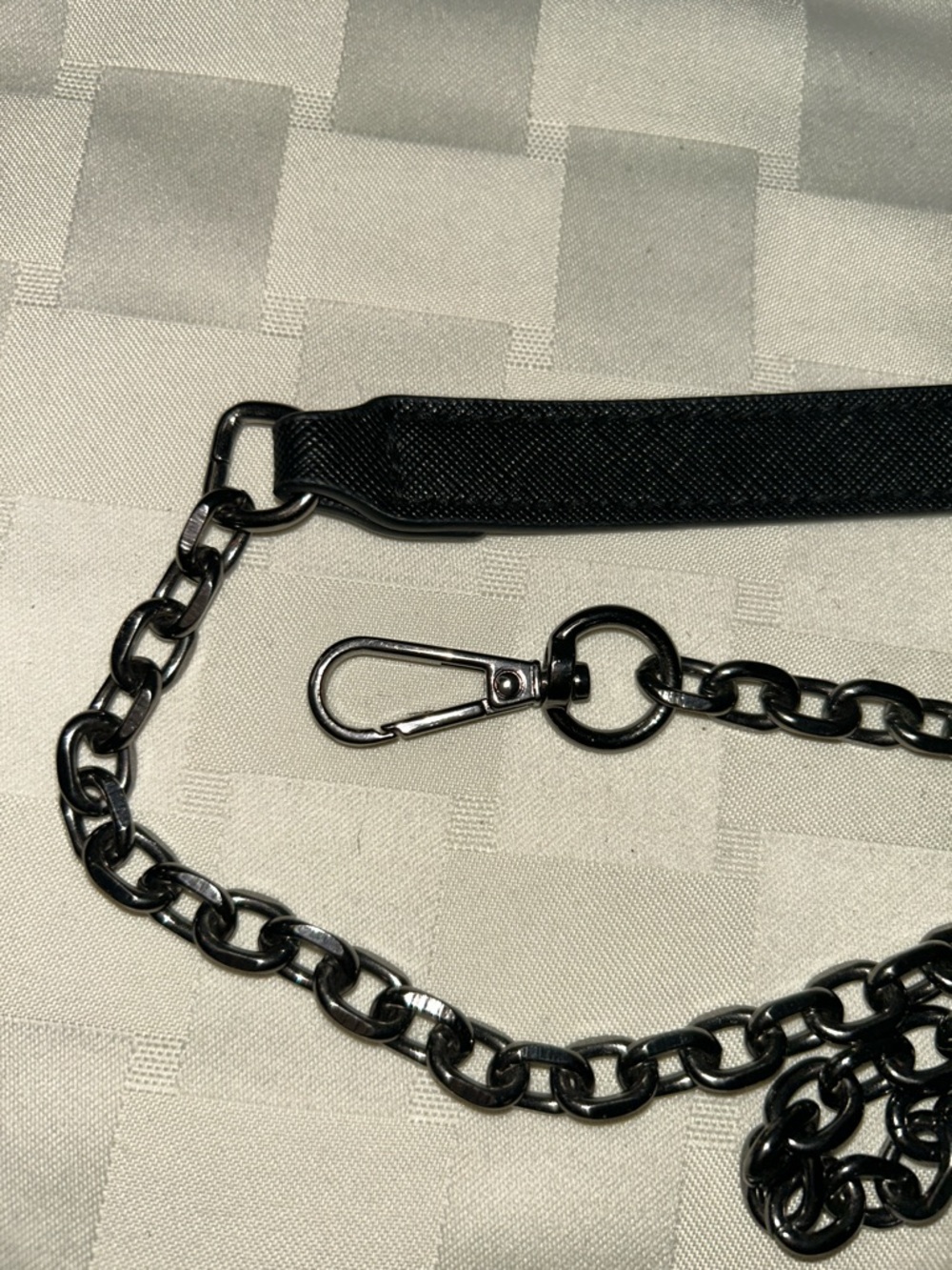 Black Chain and Saffiano Leather Crossbody Strap